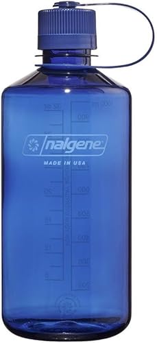 Nalgene Sustain Tritan - Botella de agua sin BPA hecha con material derivado del 50% de residuos plásticos, 32 onzas, boca estrecha, mezclilla
