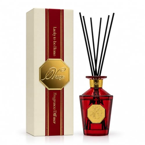 VANGIE Luxury Reed Diffuser for Home | Red Passion | Warm, Woody & Fruity Scent | Elegant Red Glass Bottle with Rattan Reeds | Long-Lasting Home Fragrance | 100 mL