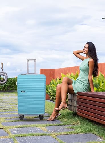 Image of ABS Hard Suitcase 66 cm Check in Luggage, Trolley Bag with Smooth 8 Wheel System Combination Lock and Strong Zipper | Carry On Travel Case for Air, Road and Weekend Trips | Teal