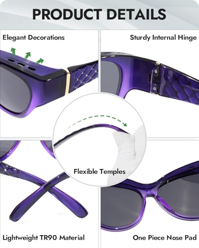 Meeloog Women Polarized Sunglasses Covers for Glasses, Wrap Around Cat Eye Sun Glasses Fit Go Over Shades for Driving MST64093