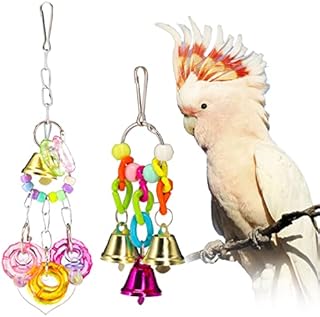 ANOTHEEE 2 PCS Bird Parrot Toys,Cage Hanging Toys Bird hanging wind chimes Toys Colorful Ringer Bells Swing Toy for Budgie, Cockatiels, Conures, Finches, Small Parakeets(The bell color is random)