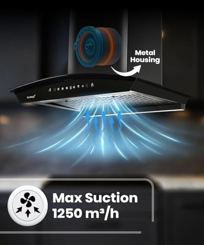 Image of Ruwa Rave 60 Auto Clean Filterless Kitchen Chimney, 60cm, 1250 m /hr Suction Power, Curved Glass Design, Motion Sensor, Touch Control, Installation Kit Included, 7-Year Motor Warranty