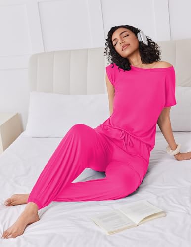 Image of Ekouaer Pajamas for women 2 Piece Lounge Set Cap Sleeve Sleepwear Joggers Pants Pjs with Pockets S-XXL