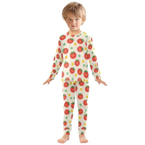 ALAZA Yellow Tomato Polka Dot Pajamas Long Sleeve Sleepwear 2-Piece Pajama Set3