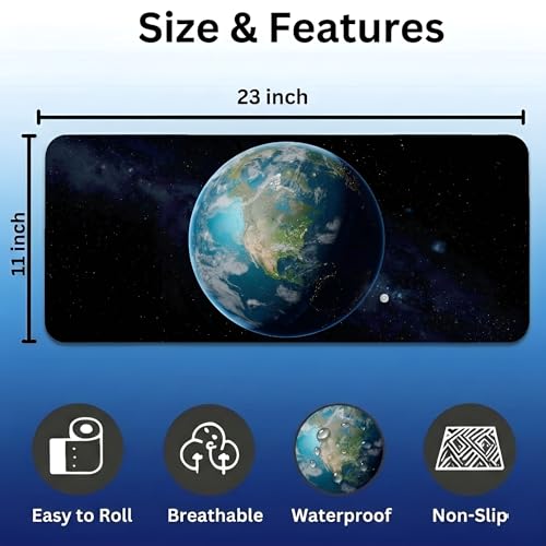 Image of Earth XL Extended Gaming Mouse Pad | XXL Large Desk Mat 60x30cm for Laptop & PC | Non-Slip Rubber Base, Waterproof, Durable & Smooth Surface | Office, Gaming & Study