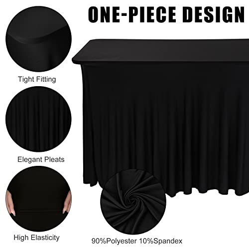 6 Pack 8Ft Spandex Table Skirts For Rectangle Table Washable Table Covers Black Stretch Tablecloth Wrinkle Resistant Fitted Table Skirts For Banquet,Wedding,Party,Restaurant,Events (Black) #TOP1