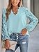 CUPSHE Women Lace Elegant Blouse Long Sleeve Eyelet V Neck Dressy Party Floral Tops Scalloped V Neck Casual Loose Fashion Shirts Blue XL