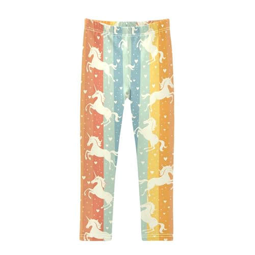 Unicorn Rainbow Pattern Girls Leggings Ultra Soft Compression Yoga Gym Pants for Kids 4-10T