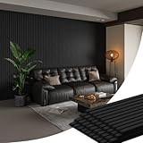 Smartstandard 4 Pack 105.9' x 12.6' Wood Slat Wall Panels, Soundproof Wooden Wall Panels, Acoustic Wood Panels for Wall, 3D Fluted Wood Panels for Interior Wall Decor, Matte Black