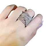925 Sterling Silver Shiny Full Diamond Gemstone Ring 18K Gold Cubic Zirconia Criss Cross Wide Band Cocktail Ring CZ Diamond Multi Row Rings Eternity Engagement Wedding Band Ring Z.129 (US Code 7)