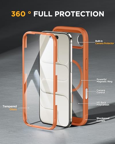 Image of Miracase Magnetic for iPhone Air Case 6.5 inch [Compatible with MagSafe] Full-Body Phone Case with Built-in Glass Screen Protector & Camera Control,Drop Proof iPhone 17 Air Case Cover, Orange