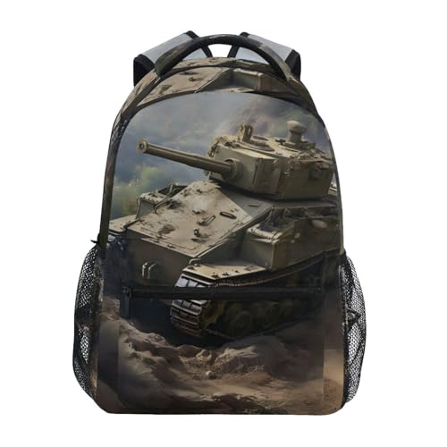 Tank on Land Backpack Daypack Shoulder Bag Book Bag Lightweight Back Pack with Reflective Strip Travel Laptop Daypack 12 ×16.9 In