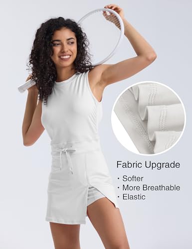 Image of Womens Workout Romper Tennis Dress Built in Shorts Onesie Open Back Jumpsuits Athletic Dresses(0438-White-XS), X-Small