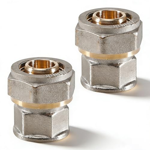 Lot de 2 raccords à bague de serrage 1/2" IG x 20 mm - Avec filetage intérieur 1/2" - Pour tuyau multicouche de 20 mm de diamètre - Pour chauffage, sanitaire, tuyau composite multicouche