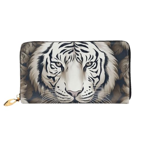 Leather Wallet for Women Men Bifold Wallet Ultra Slim Credit Card Holder White Tiger Head Pattern Ladies Clutch Purse