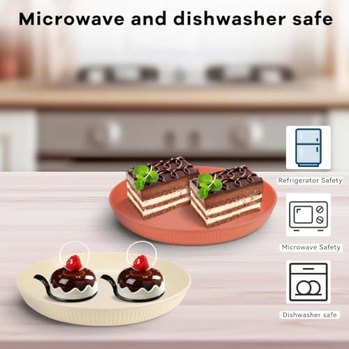 Image of Wheat Straw & Bamboo Fiber Plates Set, Lightweight Dinner Plates, Microwave and Dishwasher Safe, Plates Easy to Clean & Reusable (9 Inches, Blue, Set of 6) (8, Orange)