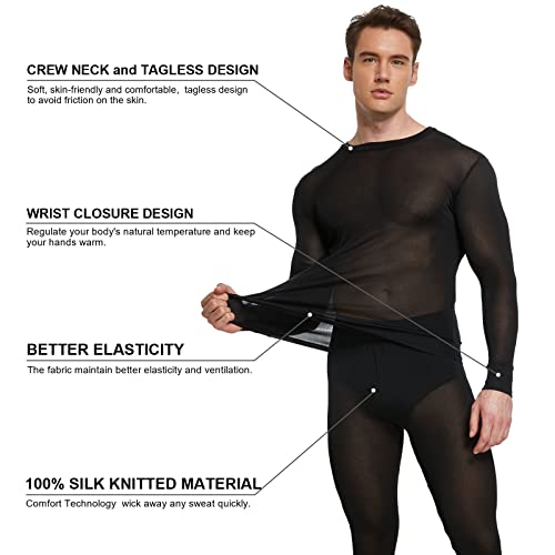 Viamulion Men's Pure Mulberry Silk Knitted Thermal Underwear Set2