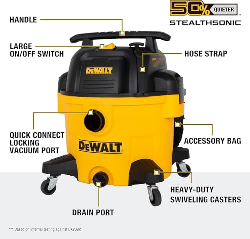 Image of DEWALT 9 Gallon STEALTHSONIC Ultra Quiet Poly Shop Vacuum Wet /Dry, DXV09P-QTA Noise Reduction Vac for Shop, Heavy Duty Shop Vacuum