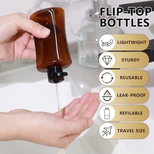 Domensi 36 Pcs 3.4 oz Travel Bottles Bulk Plastic Squeeze Lotion Bottles with Flip Cap Small Portable Travel Leak Proof Refillable Empty Cosmetic Container for Toiletries Liquid Shampoo(Amber)4