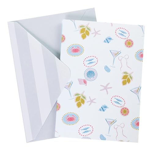 Image of Graphique Coastal Boxed Letters | Blank Note Cards with Envelopes | 16 Count All Occasion Greeting Card Set | 3.25 x 4.75 Inches | High Quality Thick Paper Stationery with Unique Coastal Design