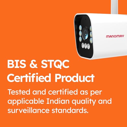 Image of MANOMAY Protect Air 3MP WiFi Bullet Security Camera, BIS-ER STQC Certified Outdoor CCTV, 10X Digital Zoom, Color Night Vision, AI Human Detection, 2-Way Audio, IP66 Waterproof, Alexa,256GB MemoryCard