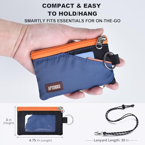 Image of RFID Blocking Travel Wallet with Adjustable Lanyard, Small Nylon Zipper Pouch and Badge Holder for ID, Credit Cards, Cash, Keys, Commuters (Navy+Black)