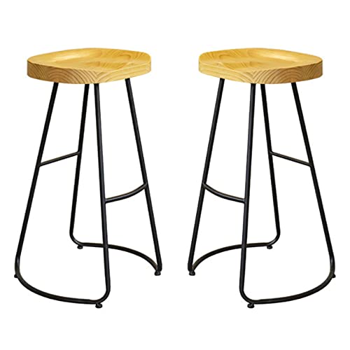 Taburetes de Bar de Altura de mostrador, taburetes de Cocina, Silla de Bar de Madera Maciza, Juego de 2, Asiento Tipo Silla de Montar de 76 cm de Alto para Isla con Patas de Metal