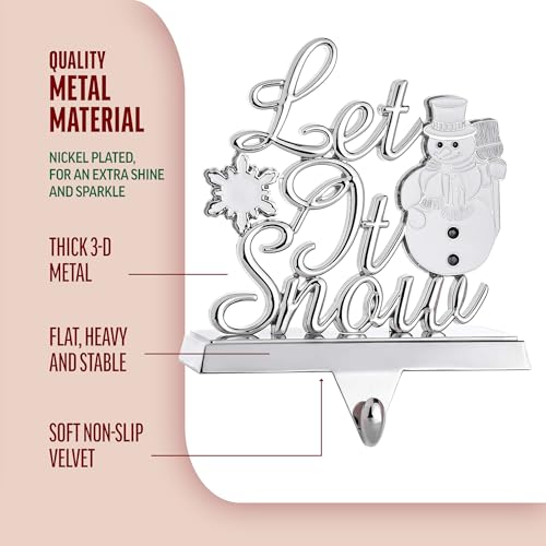Klikel-Stocking-Holder-Let-It-Snow-Christmas-Stocking-Hanger-for-Mantel-Metal-Christmas-Stocking-Holder-for-Fireplace-Mantle-Heavy-Stocking-Holder-for-Mantle-with-White-Snowflake-and-Snowman Klikel Stocking Holder Let It Snow Christmas Stocking Hanger for Mantel Metal Christmas Stocking Holder for Fireplace Mantle Heavy Stocking Holder for Mantle with White Snowflake and Snowman