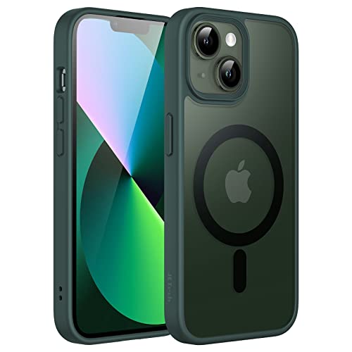 JETech Cover Magnetica per iPhone 13 6,1 Pollici Compatibile con MagSafe, Custodia Traslucida Opaca Posteriore Sottile Antiurto (Verde Scuro)