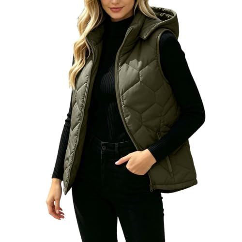 Puffer Vest Women Hood Quilted Zip Sleeveless Jacket Fall Winter Outerwear - image 1