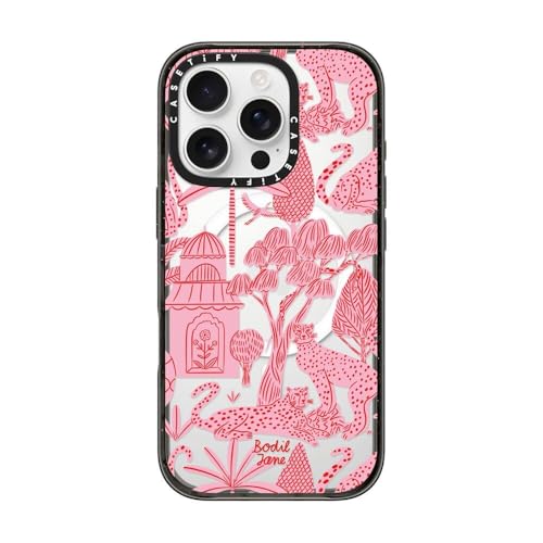 CASETiFY Impact Case for iPhone 16 Pro [Slim / 8.2 ft. 4X Military Grade Drop Protection/Compatible with Magsafe] - Cheetah Paradise Pink - Clear Black