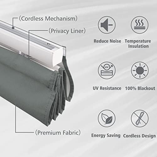 Sunfree Cordless Roman Shades For Windows, Blackout Room Darkening Roman Blinds, Thermal Insulated Window Blinds Treatment, Washable Roman Blind For Living Room, Bedroom, Kitchen, 35" X 64", Grey #TOP1