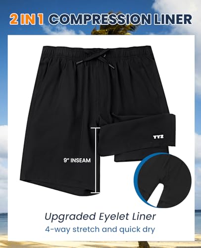 TTZ Mens 9" Swim Trunks UPF 50+ with Compression Liner4