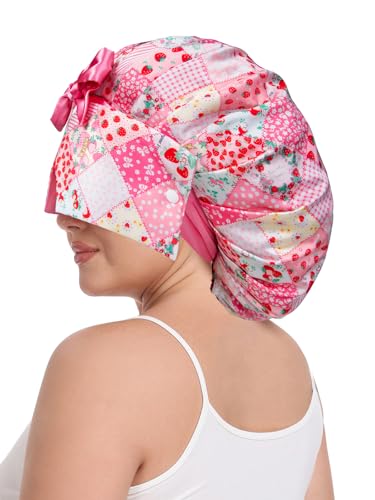 Vettres Pleated Silk Sleeping Bonnet with Eye Mask Double Layer Satin Hair Bonnets Sleep C - image 6