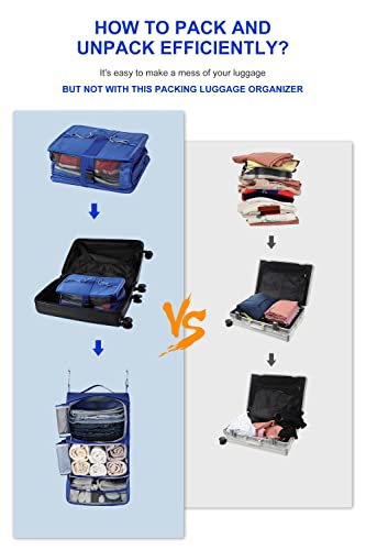 Elezay Hanging Packing Cubes Transformable Garment Closet Organizers Storage For Suitcases Carry On Luggage Compression Travel Bag With Shelves For Hotel Wardrobe Camper Accessories X-Large, Blue #TOP1