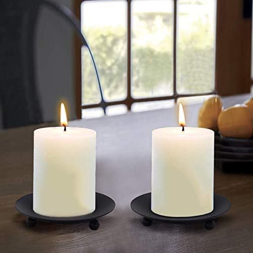 image for WillGail Decorative Iron Plate Candle Holder, Set of 4, Matte Black Pi