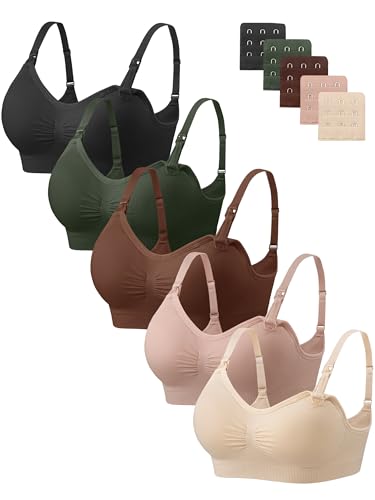 Image of Angelhood Nursing Bra 5 Pack Womens Maternity Breastfeeding Seamless Wireless Sleep Bra with Extenders