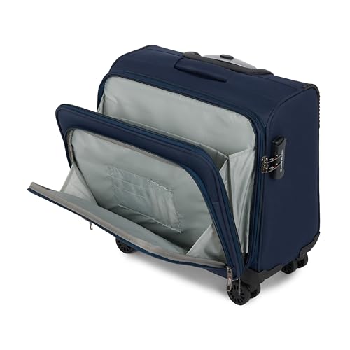 Image of SWISS MILITARY Parker Pro 48L Laptop Overnighter Trolley Bag 15.6 inch Business Cabin Luggage with 360 Degree Wheels Aluminum Trolley Utility Pockets Office Commutes Business Trips Airport Travel Navy