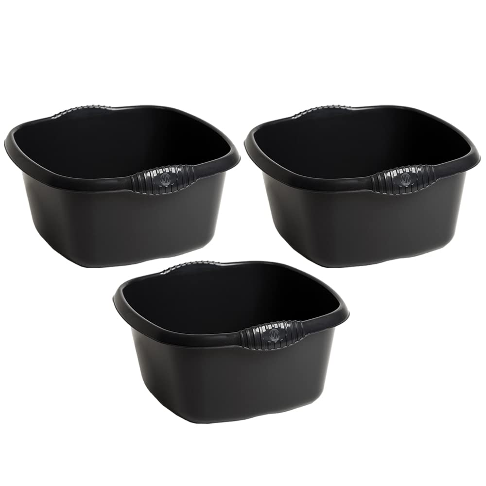 Chpl Midnight Greyish (Set Of 3) - 32Cm High Grade Plastic Square Washing Up Bowl | Stylish Strong Durable Bowl With High Gloss Chic Finish | Kitchen Sink Bowl Space Saving For Home Kitchen - (Midnight Greyish)