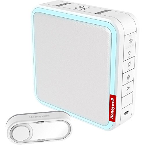 Carillon à LED, sans fil, portatif Honeywell Home DC917S série 9 avec bouton-poussoir et mélodie MP3 personnalisable (blanc)
