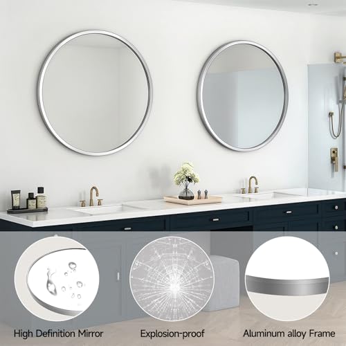 Silber Runder Badezimmerspiegel 50cm mit gebürstetem Metallrahmen – Ansicht 3