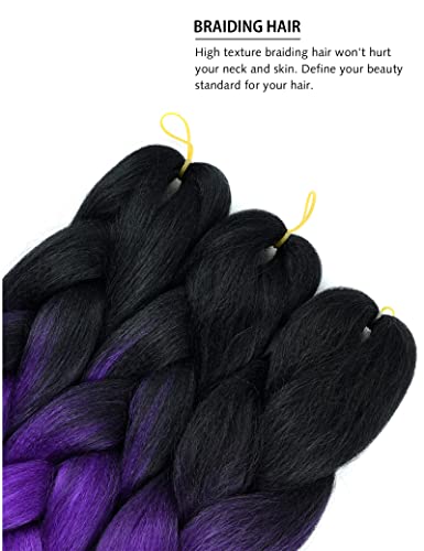 Yamel Ombre Braiding Hair Kanekalon Braiding Hair Synthetic Hair Extensions for Braiding Crochet Twist Box Braids 24 Inch 2 Tone Black to Purple 3 Packs - Image 2