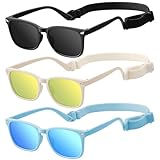 zestero Baby Infant Toddler Sunglasses with Strap for Boys Girls Age 0-24 Months, 3 Pack Flexible TPEE Rubber Frame Kids 100 UV Protection Sunglasses Newborn Shades