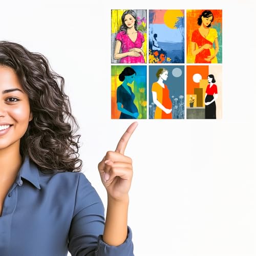 Image of SiddArtify Pregnant Woman Wall Art Poster Print Set - Retro Style Decor for Living Room Bedroom Office - Set of 2-4x6 Inch - Board (Pack of 6) - Sticker (Pack of 6)