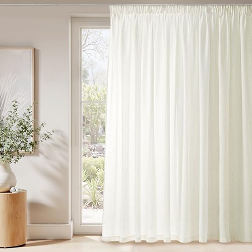 KGORGE Lot de 1 Rideaux en Lin - Voilage Galon Fronceur 300x240cm(LxH) Voilage Lin Naturel Draperies Passe Tringle Semi-Transparent Boho Chic pour Salon...