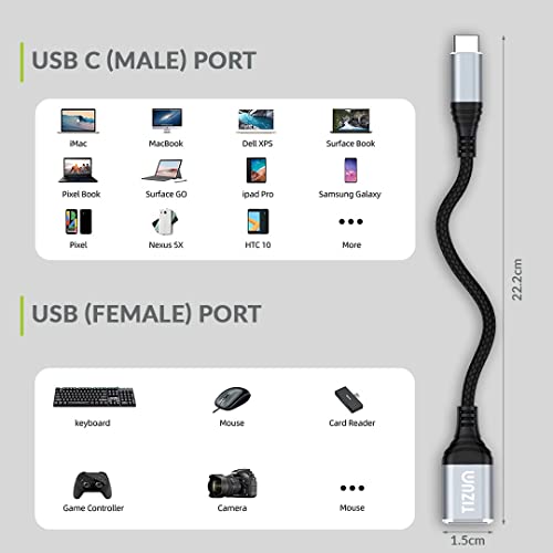Image of Tizum USB Type C to 3.0 USB OTG Adapter /Cable /Connector, Fast Charging Data Transfer @5GBPS - MacBook Air /Pro, 11 /12.9 iPad Pro, 10.9 iPad Air 4, Galaxy S20, S20+, All Type-C Devices, 22 cm