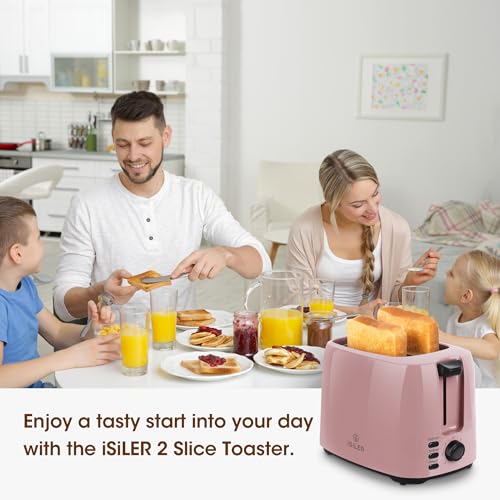 Image of iSiLER 2 Slice Toaster, 1.3 Inches Wide Slot Bagel Toaster with 7 Shade Settings and Double Side Baking, Removable Crumb Tray, Defrost Cancel Function Pink | 1.3in Extra Wide Slots, 750W Even Double-Side Toasting, Defrost Reheat Cancel Modes, Removable Crumb Tray & Cord Storage