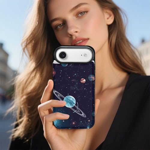 Étui portefeuille iPhone 17 Galaxy Decor coque fine anti-choc avec porte-cartes chic