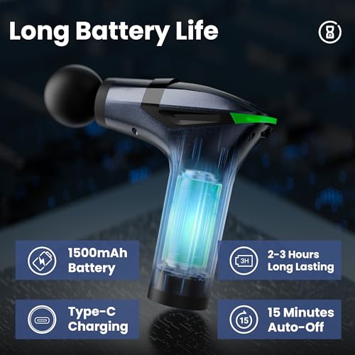 3-in-1 Percussion Massage Gun with Extension Handle, Detachable Muscle Massage Gun Deep Tissue for Back, Neck, Shoulder, Thigh Pain Relief, Portable&Quiet for Travel Gym Office-12 Speeds & 4 Heads — view 5