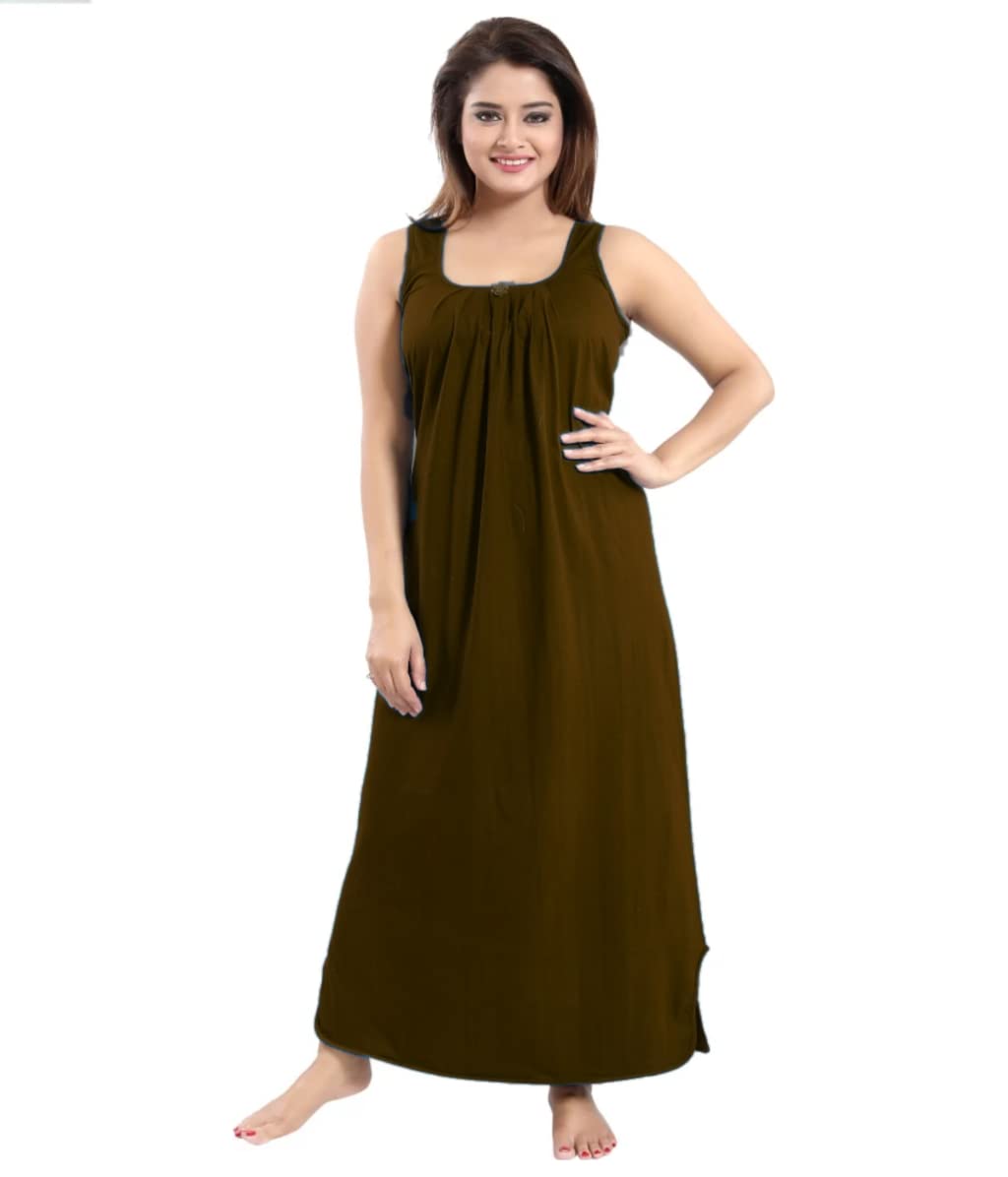 Full Length Women's Hosiery Cotton Fabric Long Nighty Slip/Camisole Slip/Night Wear Maxi for Women (Free Size, Coffee)-image-41